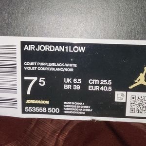 Air Jordan 1Low Court Purple, Black and White